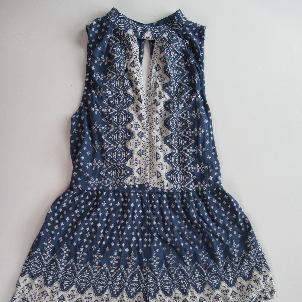 Sleeveless Raylon Keyhole Boho Printed Blue Romper